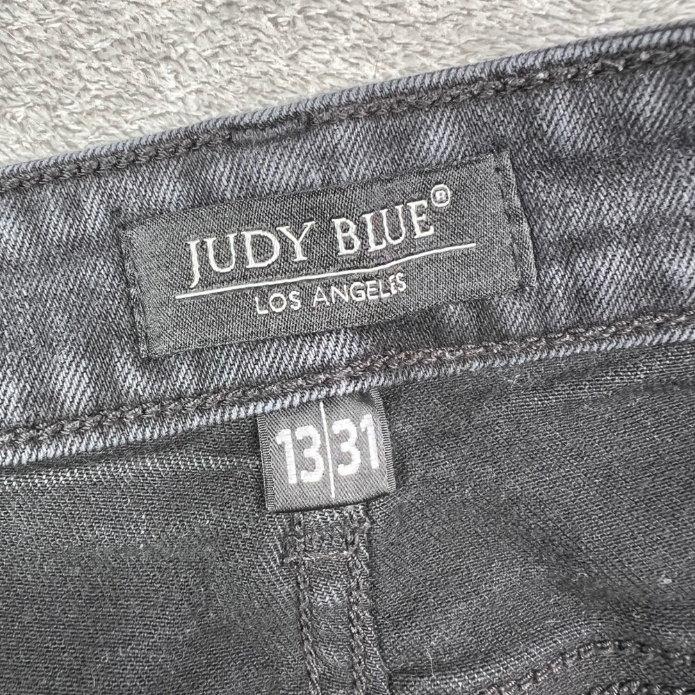Judy Blue Boyfriend Jeans Womens 13/31 Black Solid Distressed Stretch Denim - Picture 13 of 16